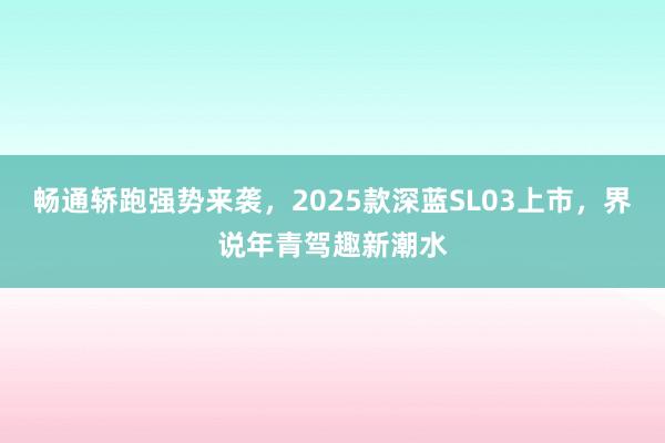 畅通轿跑强势来袭，2025款深蓝SL03上市，界说年青驾趣新潮水