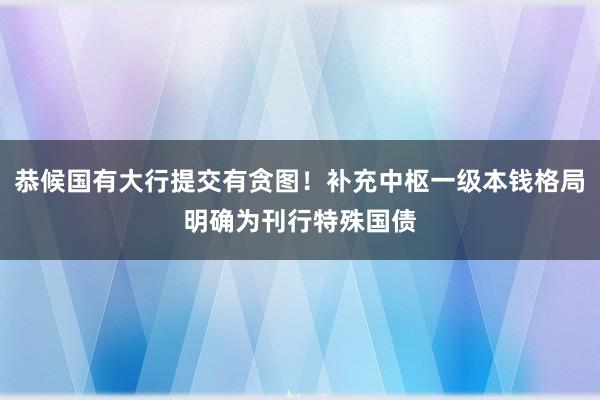 恭候国有大行提交有贪图！补充中枢一级本钱格局明确为刊行特殊国债
